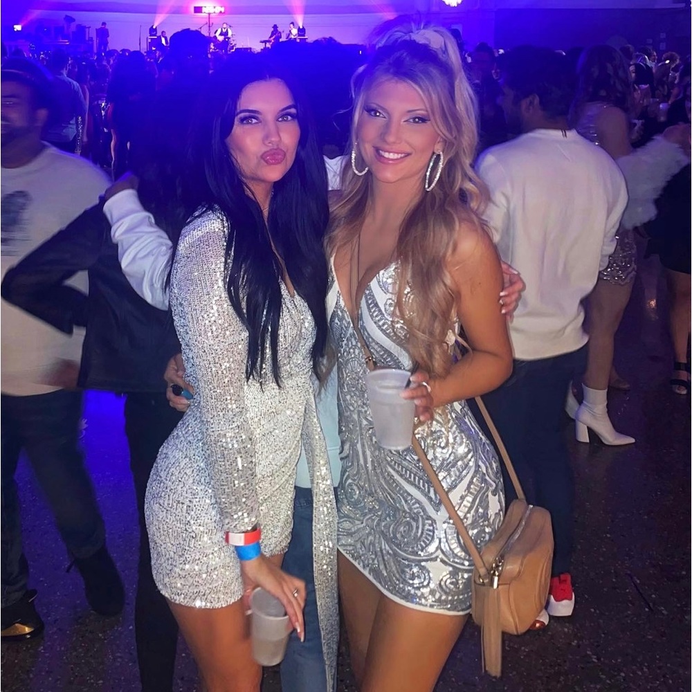 WINDSOR SPARKLY SEQUIN SILVER AND WHITE MINI DRESS